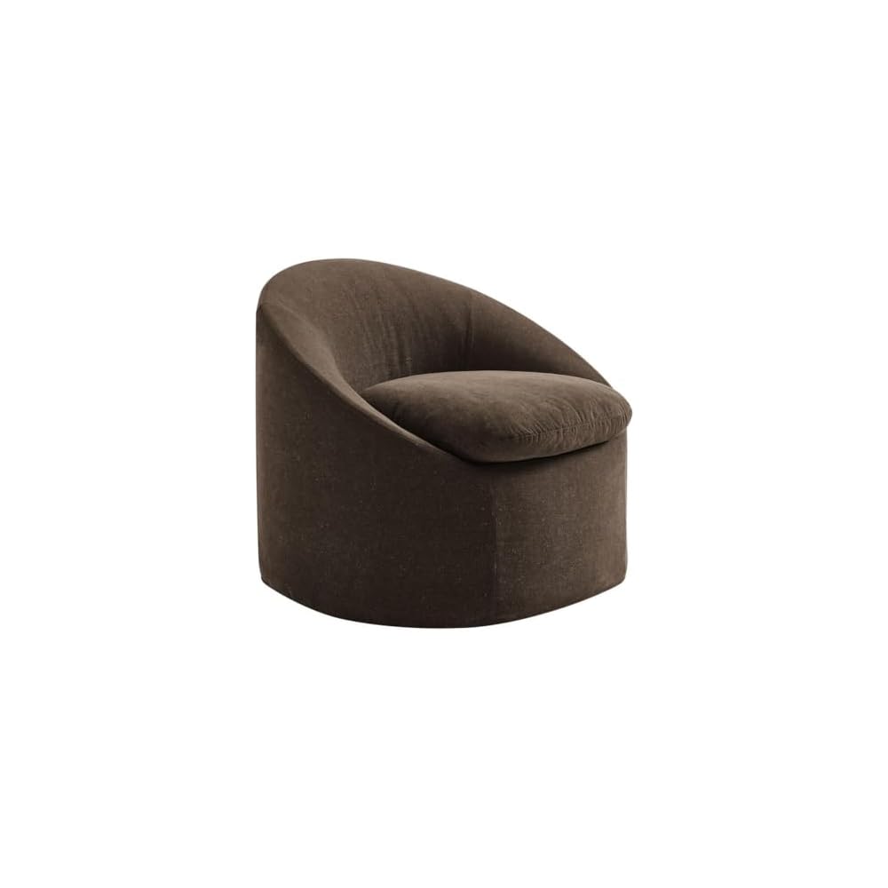 Modway Sadie Linen-Blend Slipcovered Round Armchair in Cocoa – Upholstered Fabric Barrel Accent Chair with Removable Down Blend Seat Cushion