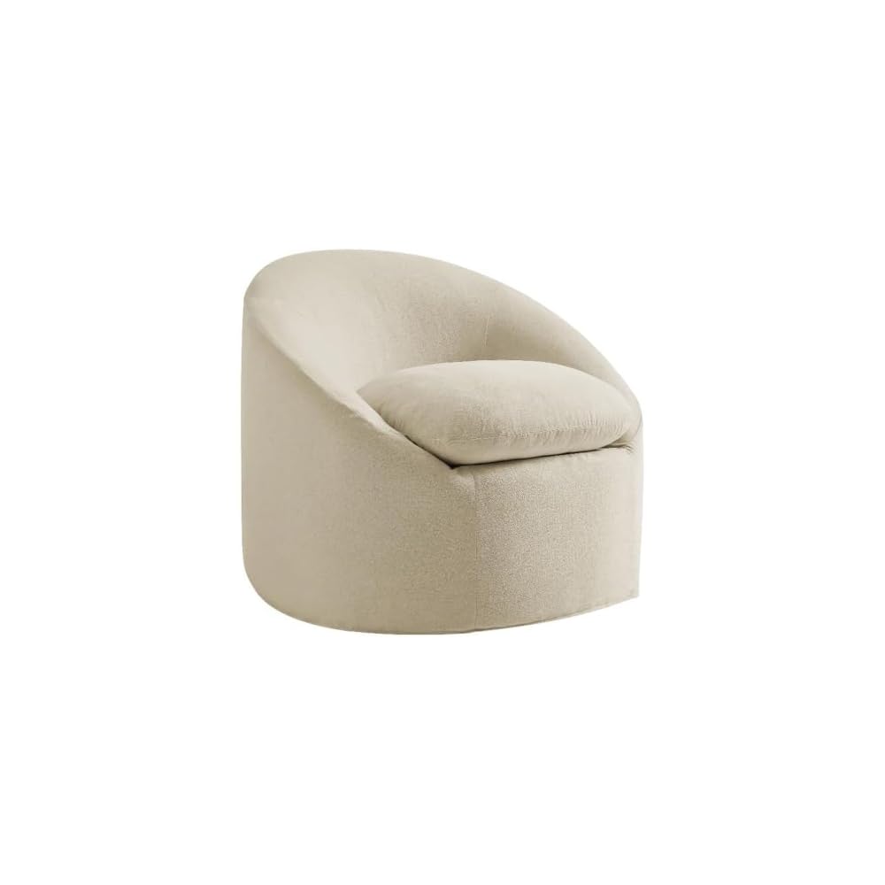 Modway Sadie Linen-Blend Slipcovered Round Armchair in Cocoa – Upholstered Fabric Barrel Accent Chair with Removable Down Blend Seat Cushion