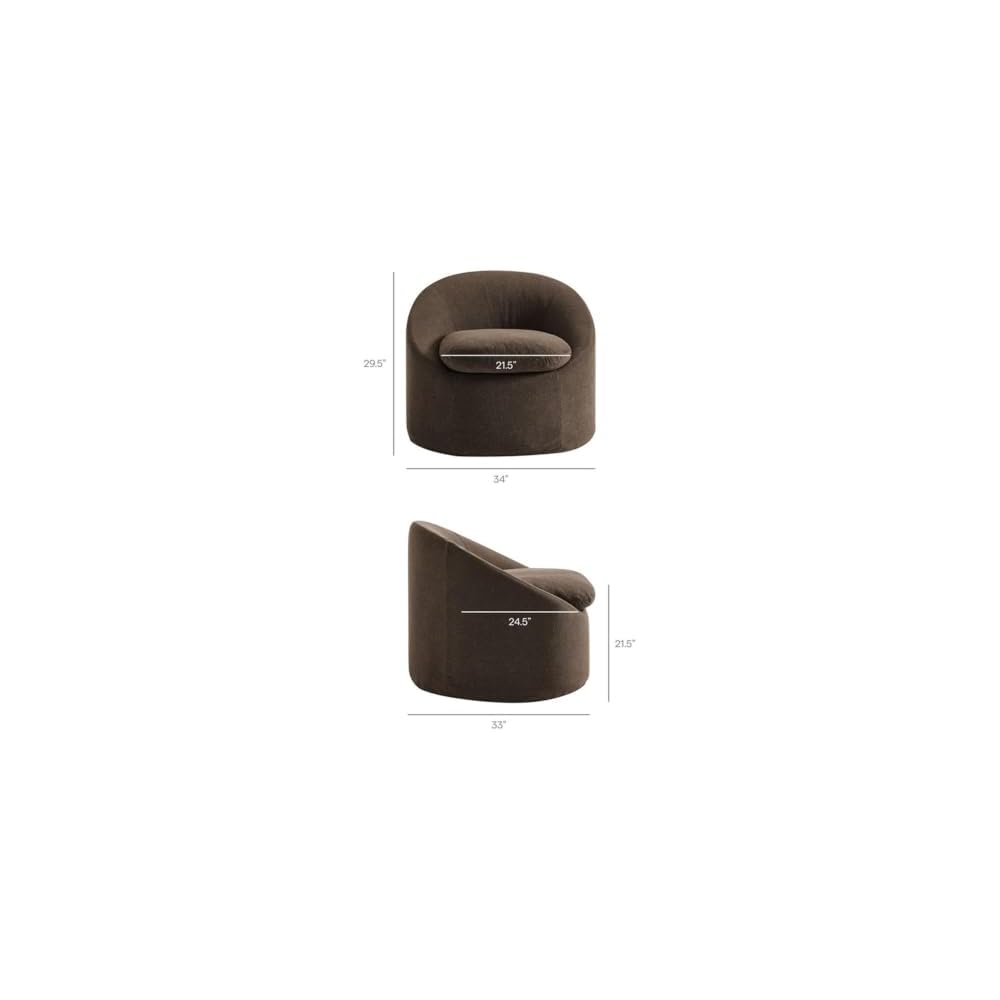 Modway Sadie Linen-Blend Slipcovered Round Armchair in Cocoa – Upholstered Fabric Barrel Accent Chair with Removable Down Blend Seat Cushion
