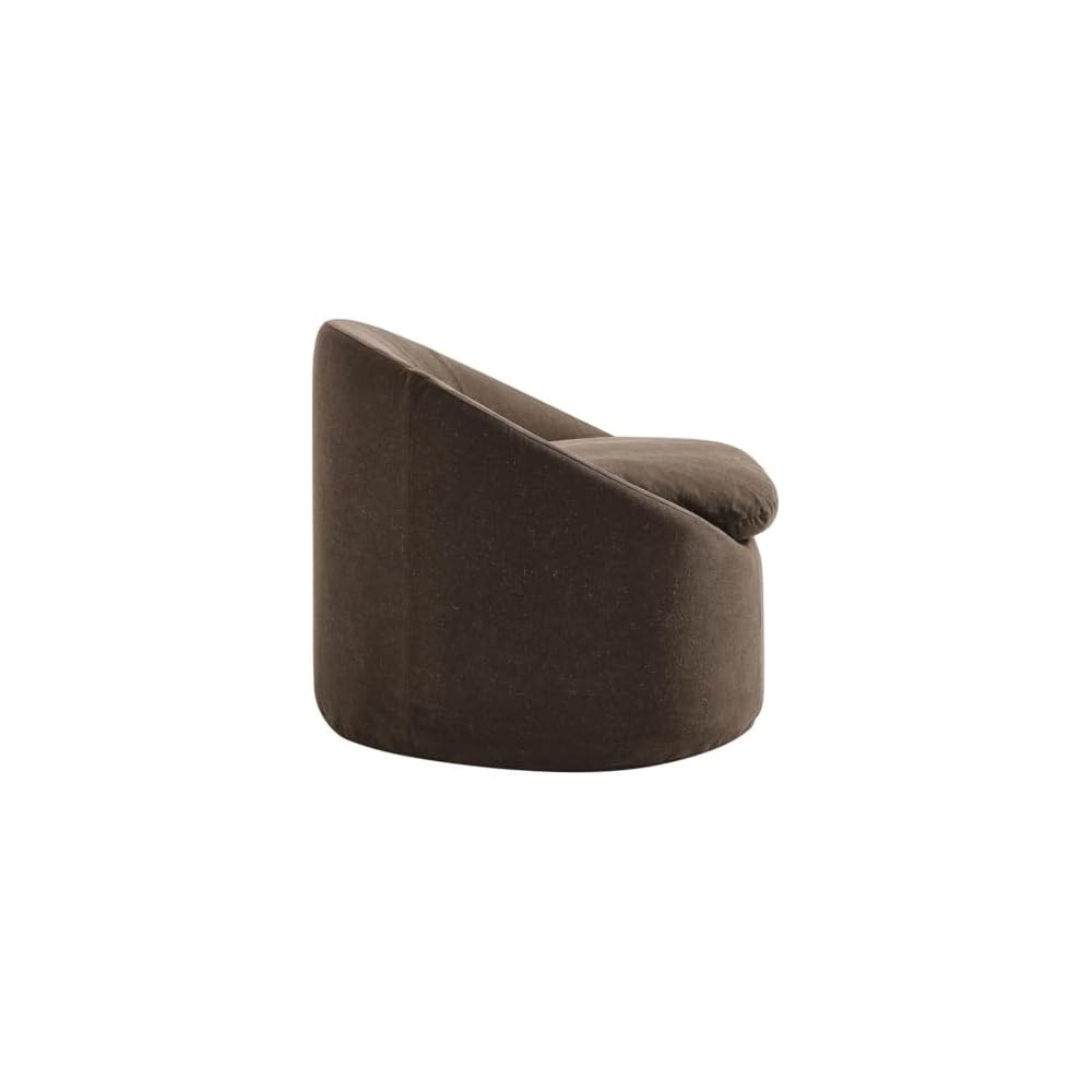 Modway Sadie Linen-Blend Slipcovered Round Armchair in Cocoa – Upholstered Fabric Barrel Accent Chair with Removable Down Blend Seat Cushion