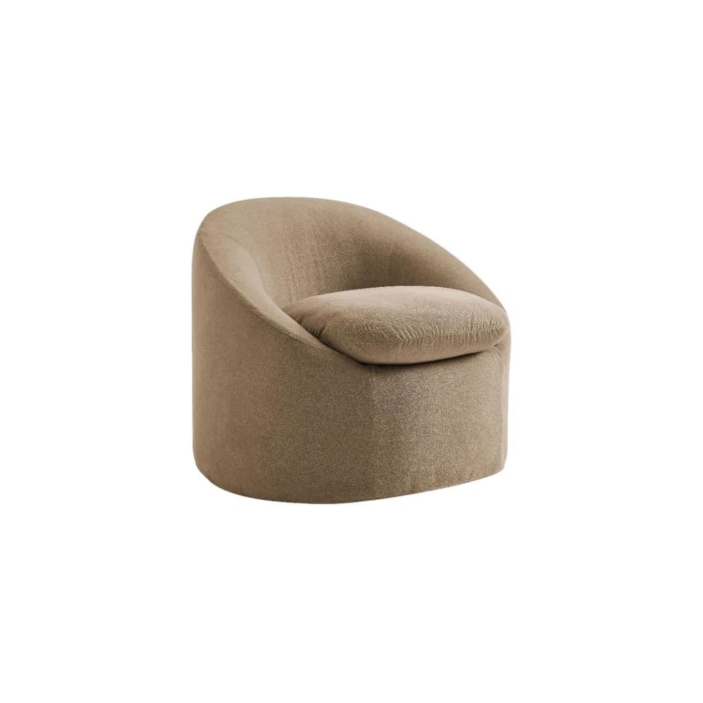 Modway Sadie Linen-Blend Slipcovered Round Armchair in Cocoa – Upholstered Fabric Barrel Accent Chair with Removable Down Blend Seat Cushion