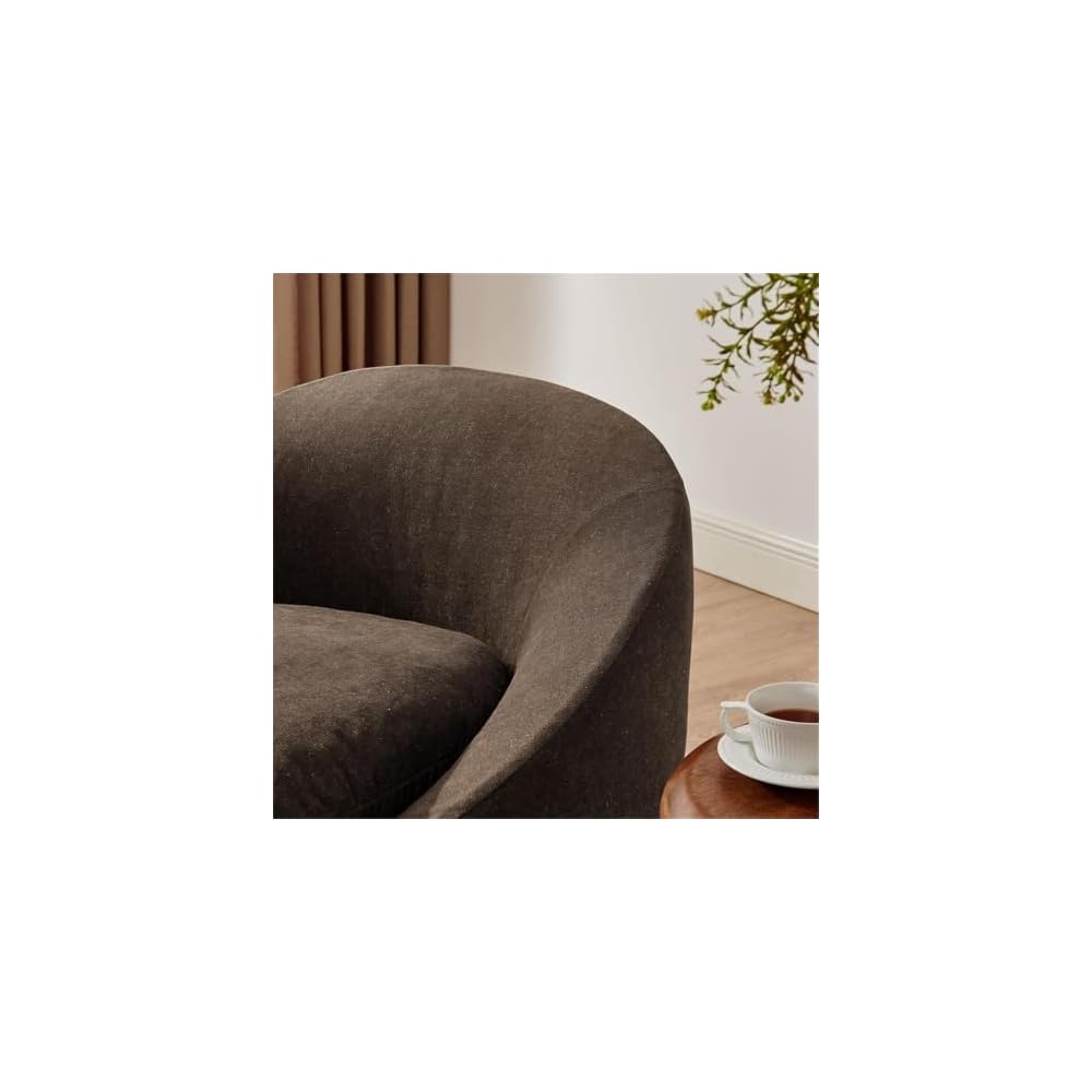 Modway Sadie Linen-Blend Slipcovered Round Armchair in Cocoa – Upholstered Fabric Barrel Accent Chair with Removable Down Blend Seat Cushion