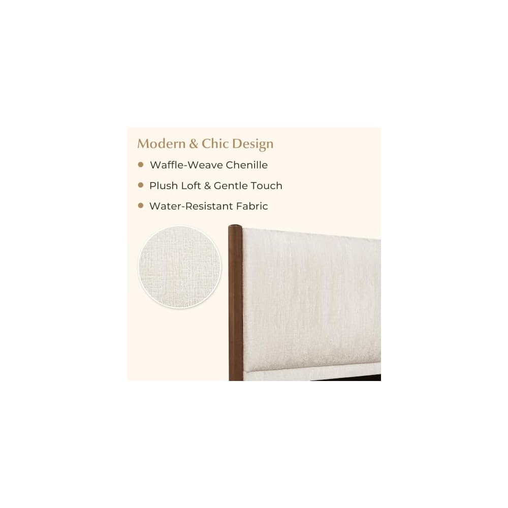 CHITA Queen Size Upholstered Platform Bed with Waterproof Headboard, Walnut