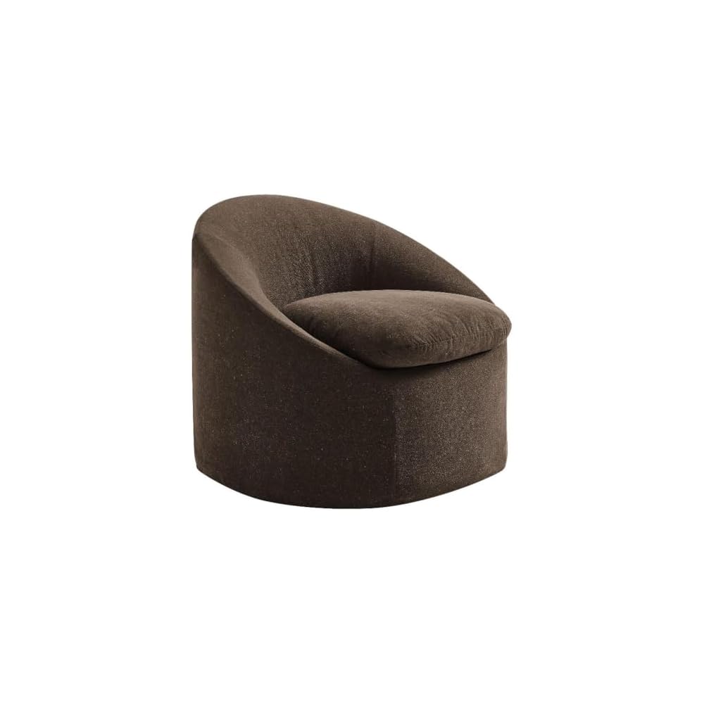 Modway Sadie Linen-Blend Slipcovered Round Armchair in Cocoa – Upholstered Fabric Barrel Accent Chair with Removable Down Blend Seat Cushion