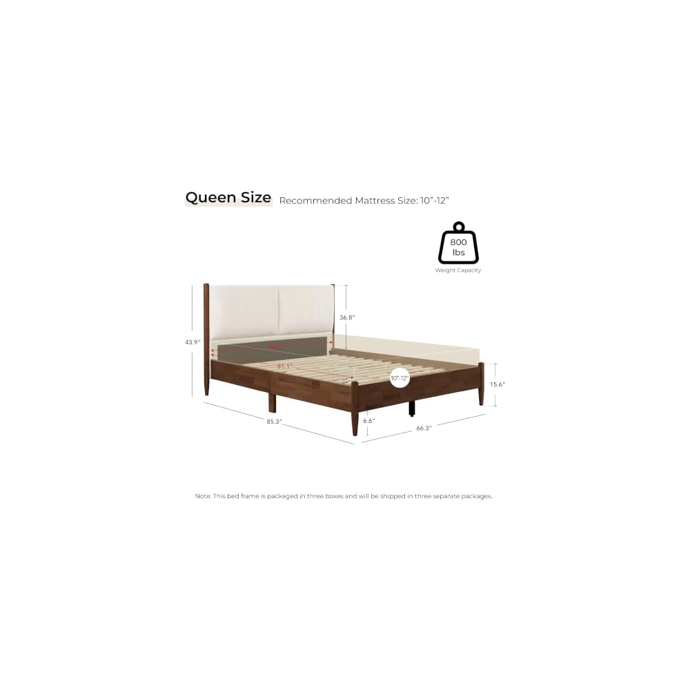 CHITA Queen Size Upholstered Platform Bed with Waterproof Headboard, Walnut