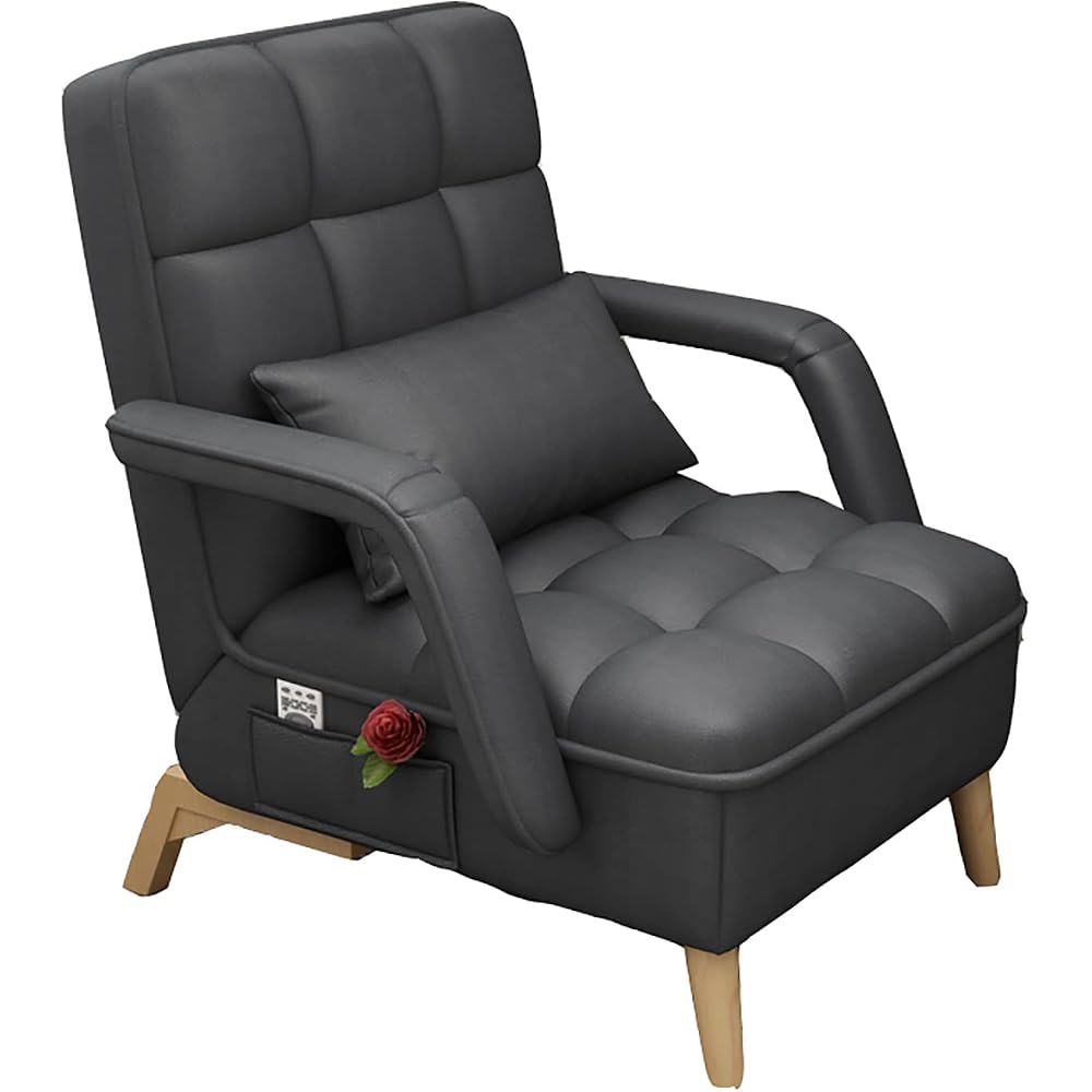 Accent Chair Living Room Chair Recliner Chair Contemporary Lounge Sofa Chair Lazy Chair Extra-Thick Upholstered Seat with Armrests Side Pocket PU Leather (Black)