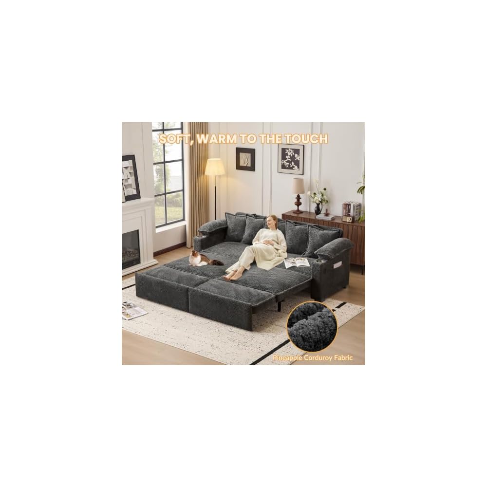 SUNWAVE 90" King Size Pull Out Sofa Bed, 3-in-1 Sleeper Sofa Bed Couch