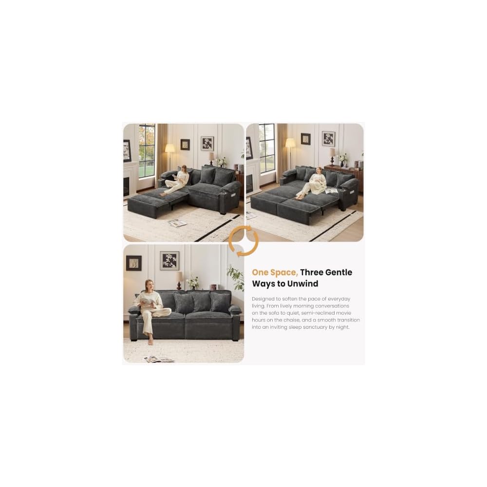 SUNWAVE 90" King Size Pull Out Sofa Bed, 3-in-1 Sleeper Sofa Bed Couch