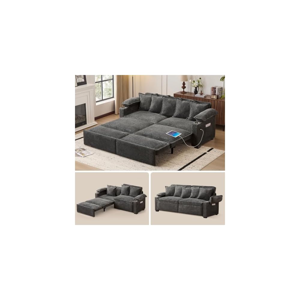 SUNWAVE 90" King Size Pull Out Sofa Bed, 3-in-1 Sleeper Sofa Bed Couch