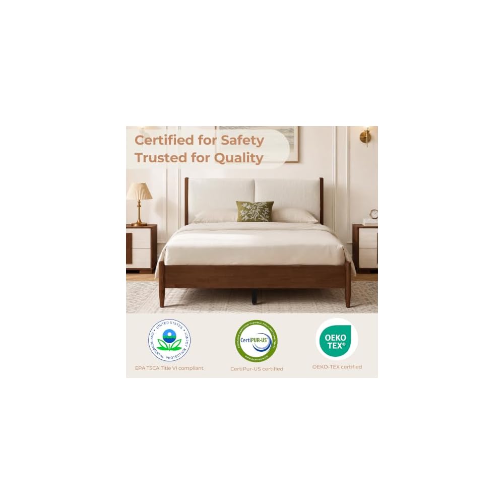 CHITA Queen Size Upholstered Platform Bed with Waterproof Headboard, Walnut