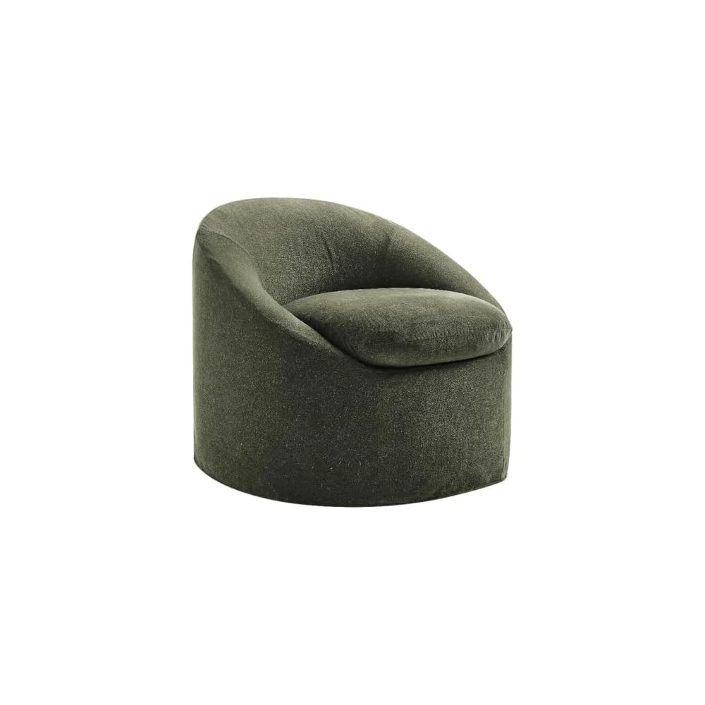 Modway Sadie Linen-Blend Slipcovered Round Armchair in Cocoa – Upholstered Fabric Barrel Accent Chair with Removable Down Blend Seat Cushion