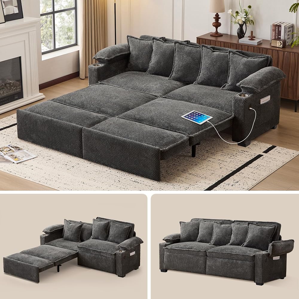 SUNWAVE 90" King Size Pull Out Sofa Bed, 3-in-1 Sleeper Sofa Bed Couch